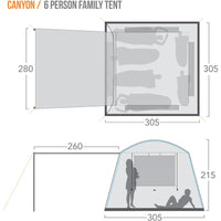 Caribee Canyon 6 Person Family Tent With Awning (Grey)