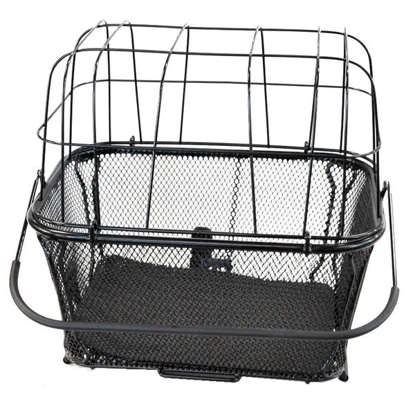 Black Front Mounted Metal Bicycle Pet Basket with Safety Straps