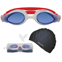 Mirage Adult Swim Pack with Goggles, Cap, Earplugs and Hard Case (Red)