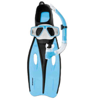 Mirage Challenger Mask Snorkel and Fin Set with Tempered Glass Lens Sky Blue
